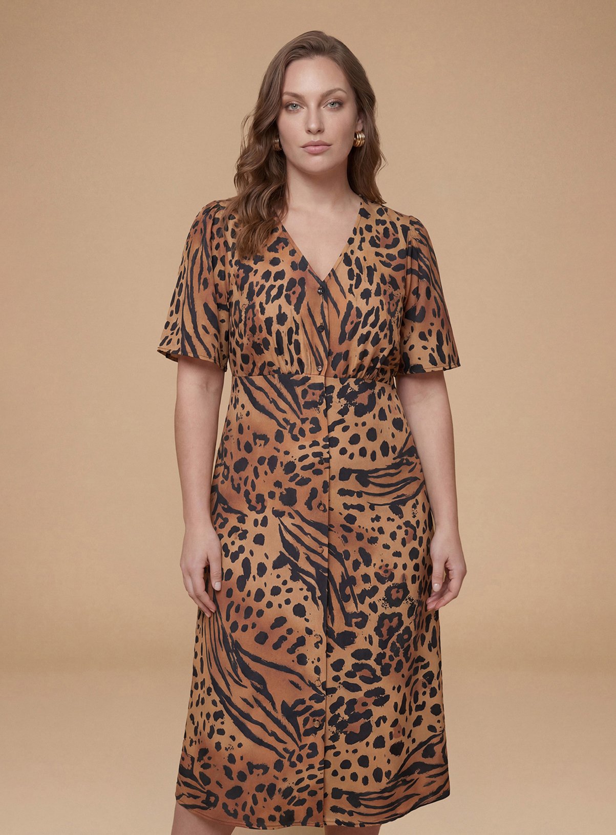 DOROTHY PERKINS Curve Animal Button Front Angel Sleeve Tie Back Midi Dress 22 - Image 2 thumbnail